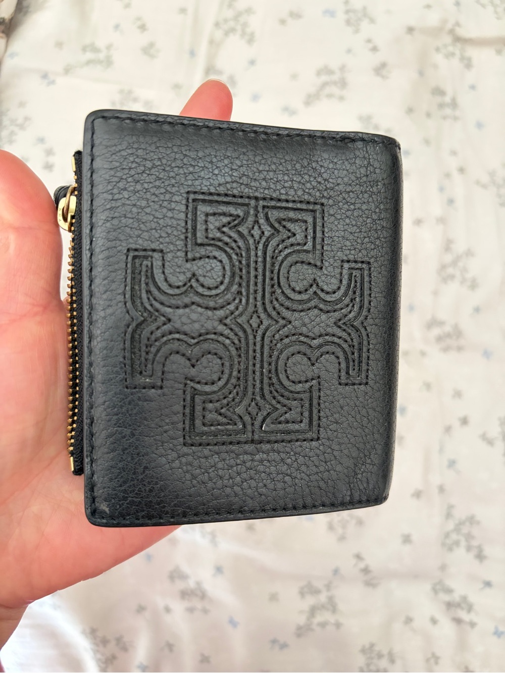 Tory Burch Black Embossed Leather Zip Wallet
